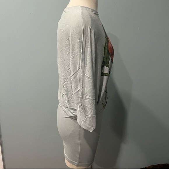 GO International Floral Print Light Blue 3/4 Sleeve Draped Top Size XS - Picture 3 of 9